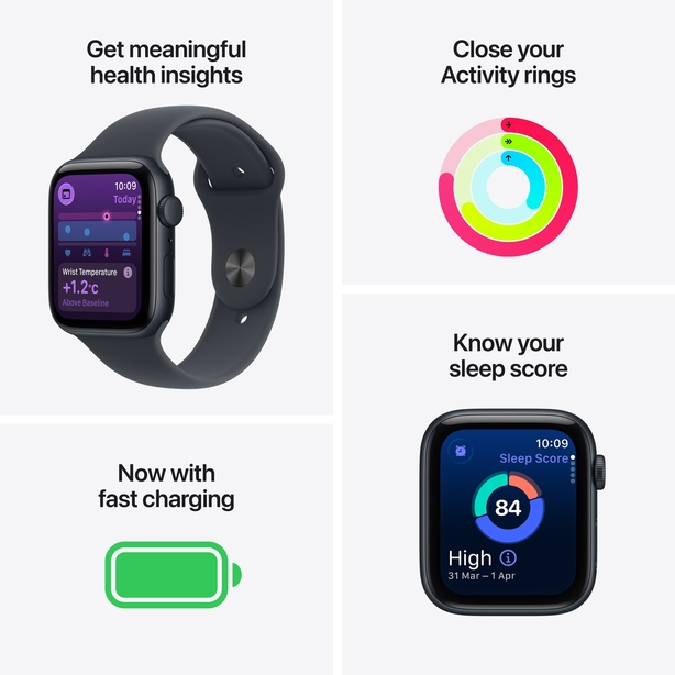 Apple Watch SE 3 GPS 44mm Midnight Aluminium Case with Midnight Sport Band - M/L image 3