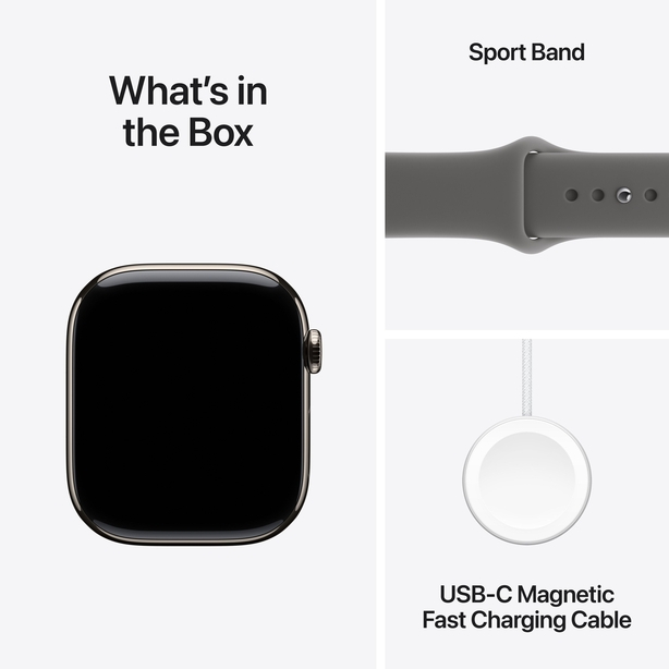 Apple Watch Series 11 GPS + Cellular 46mm Natural Titanium Case with Stone Grey Sport Band - S/M image 8