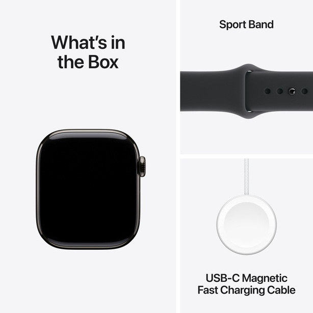 Apple Watch Series 11 GPS + Cellular 46mm Slate Titanium Case with Black Sport Band - S/M image 8